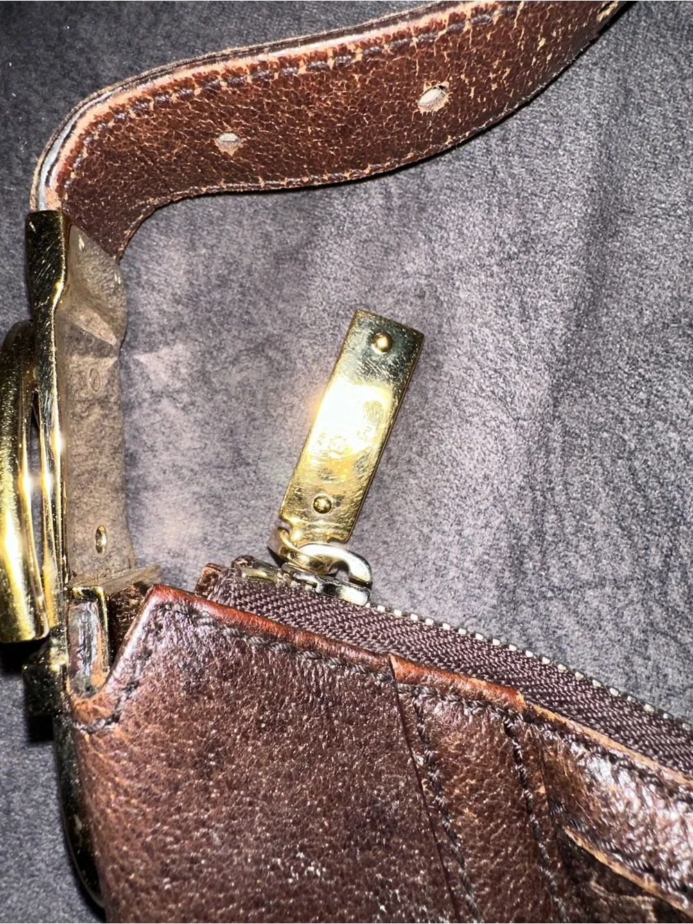 Gucci Brown Velvet Hobo with Blue and Gold Center Stripes